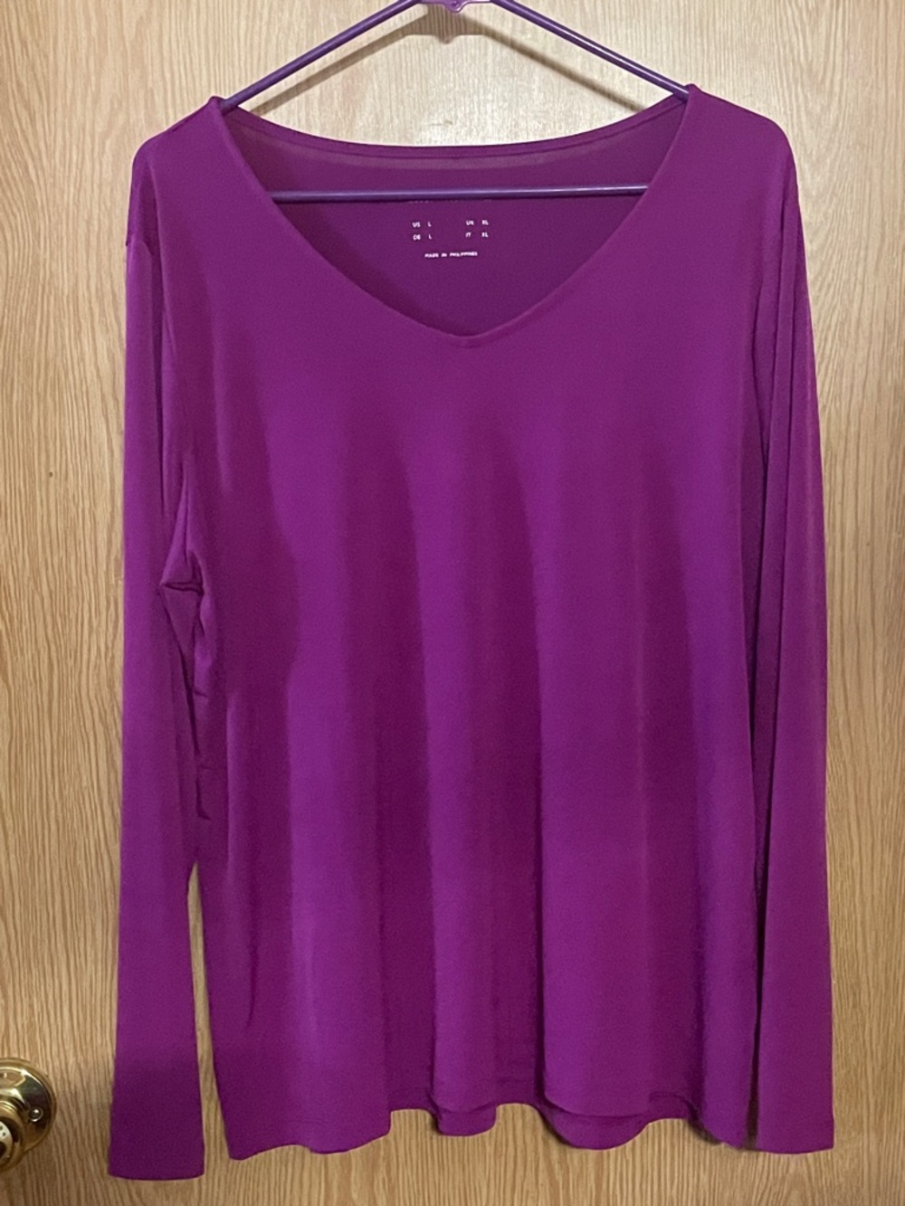 Susan Graver V-Neck Long Sleeve Top in Plum